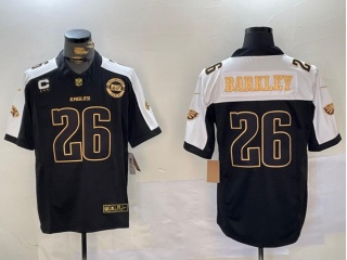 Philadelphia Eagles #26 Saquon Barkley with White Shoulders Patches Limited Jersey Black/Golden