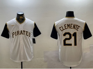 Pittsburgh Pirates #21 Robert Clemente Throwback Cooperstown Collection Limited Jersey White with Bl...