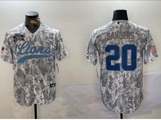 Detroit Lions #20 Barry Sanders 2024 Salute to Service Baseball Jersey Arctic Camo