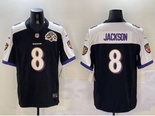 Baltimore Ravens #8 Lamar Jackson with White Shoulders 1996-2005 10 Yr Patch Jersey Black
