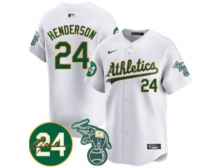 Oakland Athletics #24 Rickey Henderson Nike with 24 Patch Jersey White