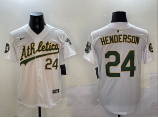 Oakland Athletics #24 Rickey Henderson Nike with 24 Patch Jersey White