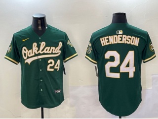 Oakland Athletics #24 Rickey Henderson Nike with 24 Patch Jersey Green