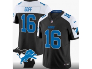 Detroit Lions #16 Jared Goff Black with White Shoulders F.U.S.E Limited Jersey