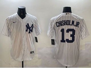 New York Yankees #13 Jazz Chisholm Jr. Cool Base Jersey White Pinstripes
