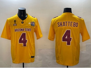 Arizona State Sun Devils #4 Cam Skattebo 2024 Pat Tillman Honoring Patch and Peach Bowl Patch Jersey...