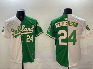 Oakland Athletics #24 Rickey Henderson Nike with 24 Patch Jersey White/Green