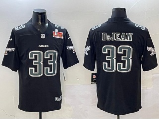 Philadelphia Eagles #33 Cooper DeJean with Green Number Fashion Super Bowl Patch Limited Jersey Black