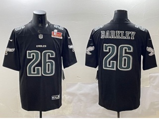 Philadelphia Eagles #26 Saquon Barkley with Green Number Fashion Super Bowl Patch Limited Jersey Black