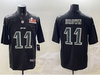 Philadelphia Eagles #11 Aj Brown with Green Number Fashion Super Bowl Patch Limited Jersey Black