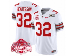 Ohio State Buckeyes #32 TreVeyon Henderson with Champions and 2025 Patches F.U.S.E Limited Jersey White