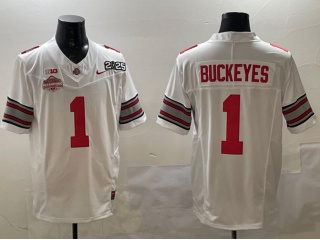 Ohio State Buckeyes #1 Buckeyes with Champions and 2025 Patches F.U.S.E Limited Jersey White