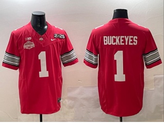 Ohio State Buckeyes #1 Buckeyes with Champions and 2025 Patches F.U.S.E Limited Jersey Red