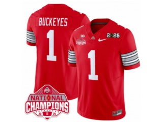 Ohio State Buckeyes #1 Buckeyes with Champions and 2025 Patches F.U.S.E Limited Jersey Red