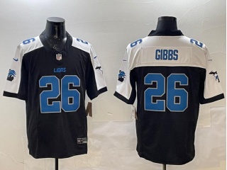 Detroit Lions #26 Jahmyr Gibbs with White Shoulders F.U.S.E Limited Jersey Black