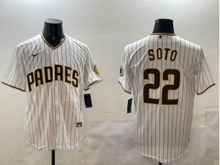 San Diego Padres #22 Juan Soto Pinstripes Cool Base Jersey White