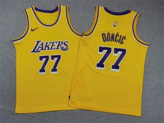 Youth Los Angeles Lakers #77 Luka Doncic Jersey Yellow