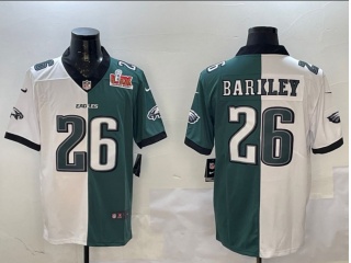 Philadelphia Eagles #26 Saquon Barkley with Super Bowl Patch Split Vapor Limited Jersey White/Green