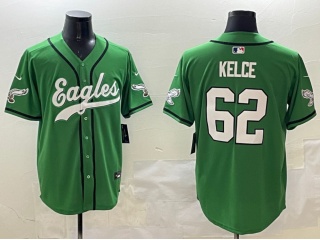 Philadelphia Eagles #62 Jason Kelce Baseball Jersey Kelly Green