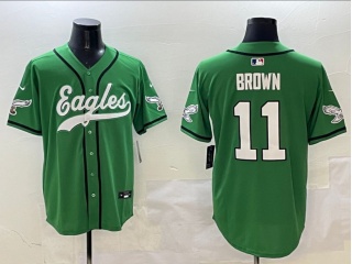 Philadelphia Eagles #11 Aj Brown Baseball Jersey Kelly Green