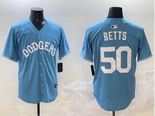 Los Angeles Dodgers #50 Mookie Betts with White Number Classic Fashion Jersey Baby Blue