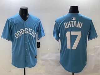 Los Angeles Dodgers #17 Shohei Ohtani with White Number Classic Fashion Jersey Baby Blue