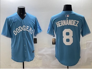 Los Angeles Dodgers #8 Kike Hernandez with White Number Classic Fashion Jersey Baby Blue