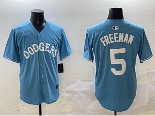 Los Angeles Dodgers #5 Freddie Freeman with White Number Classic Fashion Jersey Baby Blue