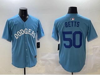 Los Angeles Dodgers #50 Mookie Betts with Royal Number Classic Fashion Jersey Baby Blue
