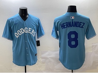 Los Angeles Dodgers #8 Kike Hernandez with Royal Number Classic Fashion Jersey Baby Blue