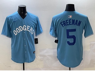 Los Angeles Dodgers #5 Freddie Freeman with Royal Number Classic Fashion Jersey Baby Blue