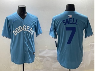 Los Angeles Dodgers #7 Blake Snell with Royal Number Classic Fashion Jersey Baby Blue