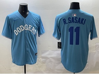 Los Angeles Dodgers #11 Roki Sasaki with Royal Number Classic Fashion Jersey Baby Blue