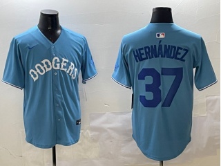 Los Angeles Dodgers #37 Teoscar Hernández with Royal Number Classic Fashion Jersey Baby Blue