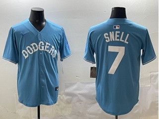 Los Angeles Dodgers #7 Blake Snell with White Number Classic Fashion Jersey Baby Blue