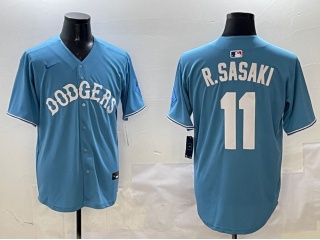 Los Angeles Dodgers #11 Roki Sasaki with White Number Classic Fashion Jersey Baby Blue