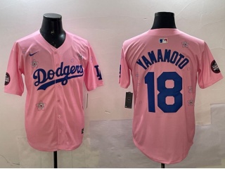 Los Angeles Dodgers #18 Yoshinobu Yamamoto Tokyo Series Cool Base Jersey Pink