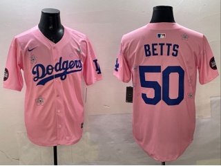 Los Angeles Dodgers #50 Mookie Betts Tokyo Series Cool Base Jersey Pink