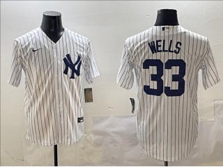 New York Yankees #33 David Wells Cool Base Jersey White Pinstripes