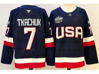 Team USA #7 Brady Tkachuk 2025 4 Nations Face-Off Jersey Navy Blue