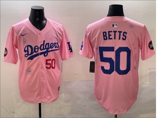 Los Angeles Dodgers #50 Mookie Betts Tokyo Series Players Limited Jersey Pink