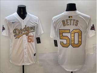 Los Angeles Dodgers #50 Mookie Betts 2025 Gold Program Players Limited Jersey White
