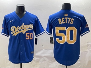 Los Angeles Dodgers #50 Mookie Betts Gold Program Players Limited Jersey Blue
