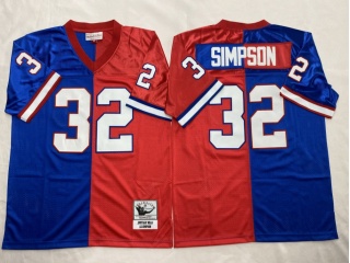 Buffalo Bills #32 O.J. Simpson Split Throwback Jersey Red/Blue