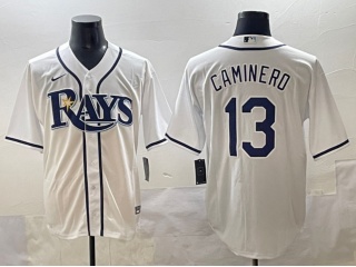 Tampa Bay Rays #13 Junior Caminero Cool Base Jersey White