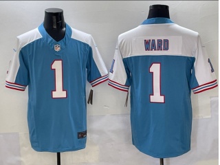 Tennessee Titans #1 Cam Ward with White Shoulders Limited Jersey Baby Blue