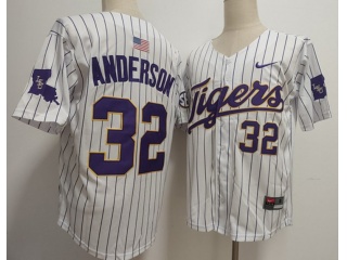 LSU Tigers #32 Kade Anderson Baseball Jersey White