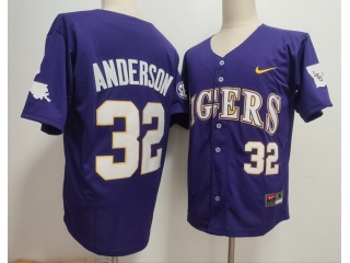 LSU Tigers #32 Kade Anderson Baseball Jersey Purple