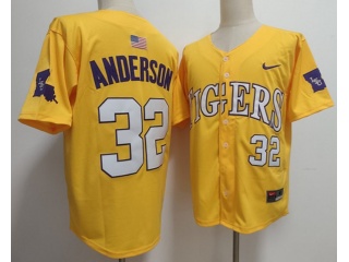 LSU Tigers #32 Kade Anderson Baseball Jersey Yellow