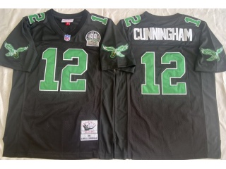 Philadelphia Eagles #12 Randall Cunningham with Kelly Green Number Throwback Jersey Black